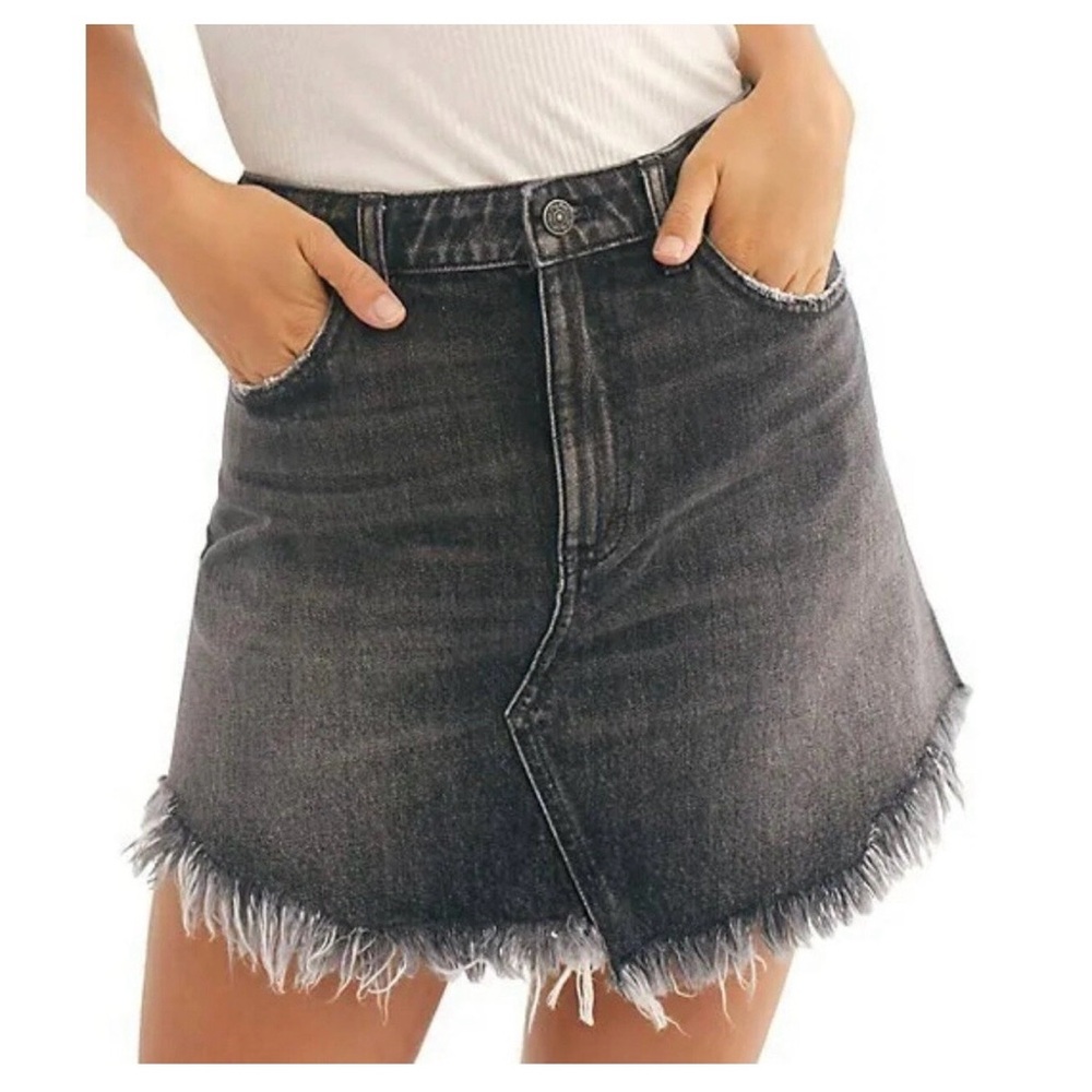 We the free Bailey frayed button up jean mini skirt